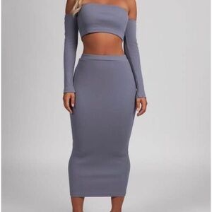 Meshki / NWT Eugenia Maxi ribbed tube Bodycon Skirt purple grey XS
